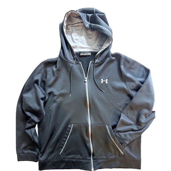 Under Armour Full Zip Loose Hooded Jacket Large Black Gray Unisex Mens Womens - Picture 1 of 6